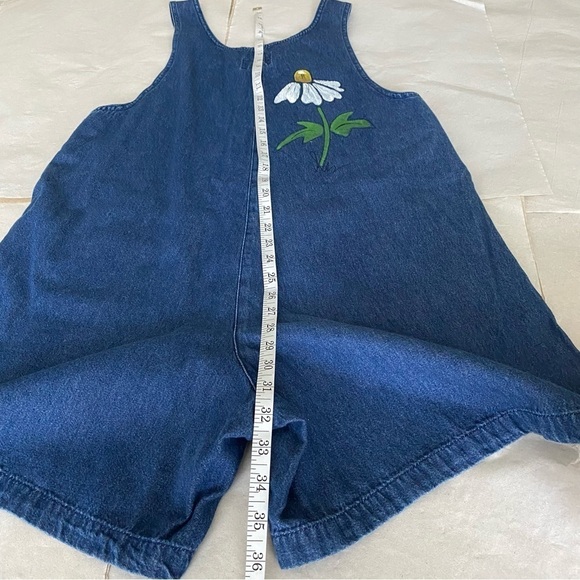 SunBelt Denim overalls Painted white daisies Front pockets Decorative buttons S - Picture 11 of 14